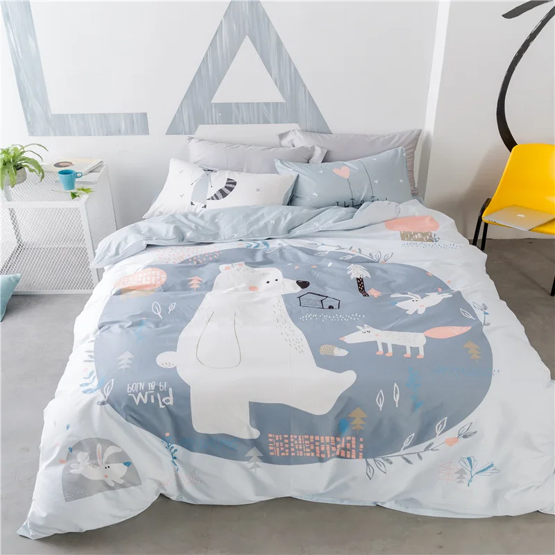 Cotton Bear &Amp; Fox Kids Gray Bedding Set