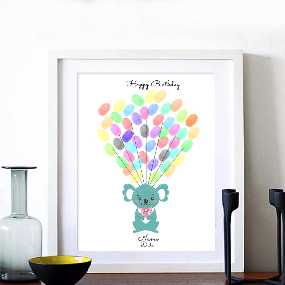 

Cute Koala,Personalized Custom Name Date Canvas Fingerprint Signature DIY Guest Book For Baby Shower Baptism Kids Birthday Gift