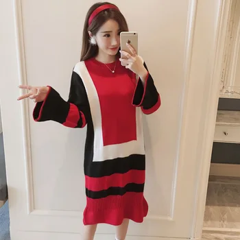 

2019 Autumn and winter new version of personality loose sleeves long tail knitted maternity dress