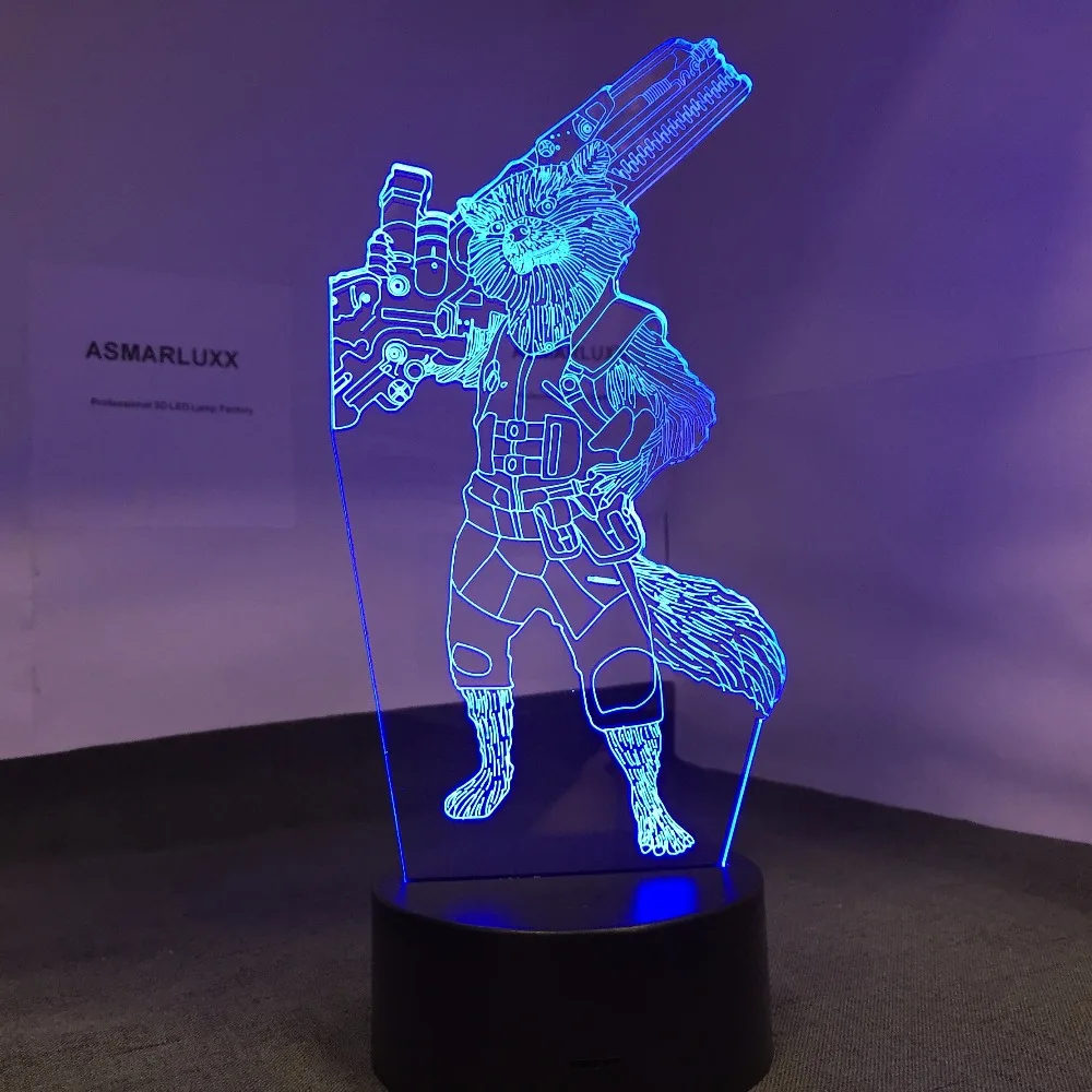 Ракета енота стражи 3D светодиодный светильник Хэллоуин украшение подарок ребенок праздник USB 7 цветов Изменение лава лампа Дети Новинка хобби