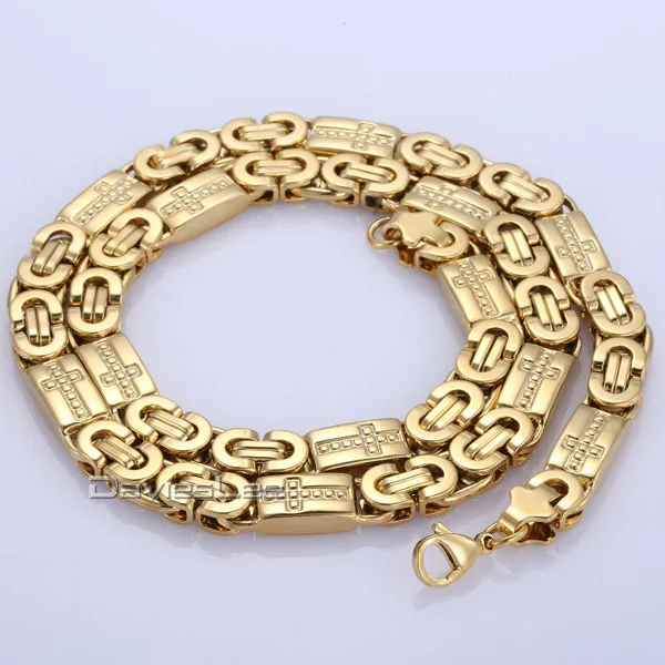 Модный подарок, 8 мм, ожерелье из нержавеющей стали, Мужская цепочка для мальчиков, золотой тон, плоская Византийская резная крестообразная цепочка 1/-36 дюймов DLKN270