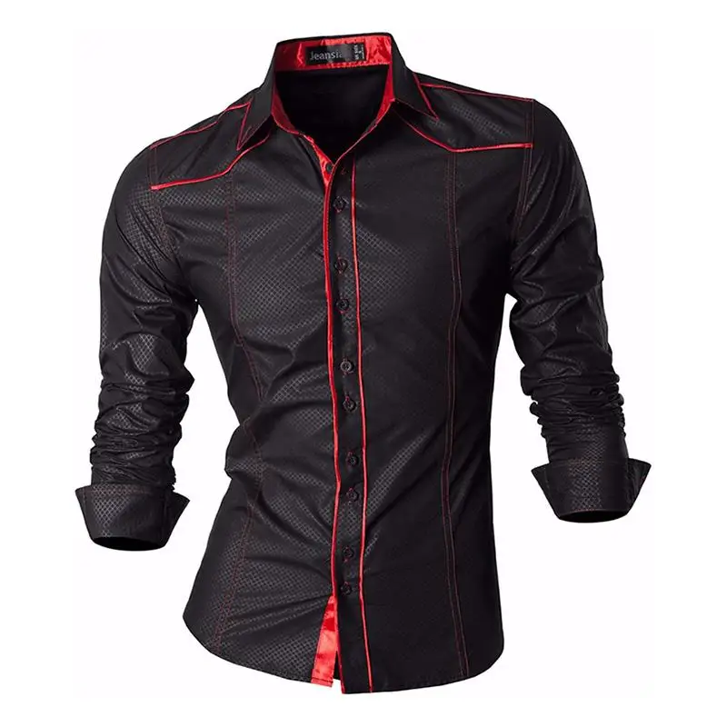 Джинсовое мужское модное платье повседневные рубашки на пуговицах с длинным рукавом приталенный дизайн Z014 черный - Цвет: Z034-Black