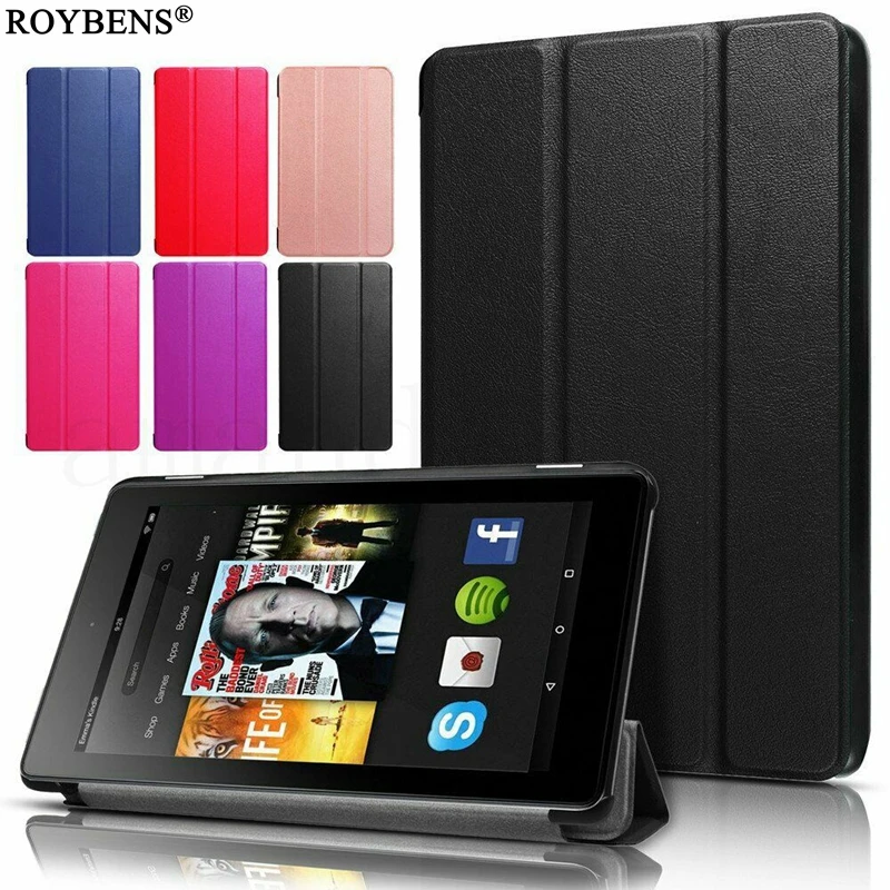 

Roybens Magnetic Smart PU Leather Case For 2017 2018 Amazon Kindle Fire 7 Tri-Fold Ultra Slim Flip Stand Cover For KindleFire 7