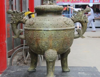 

China Dynasty Bronze Copper Snake Beast Palace Incense Burner Censer Ding Tripod