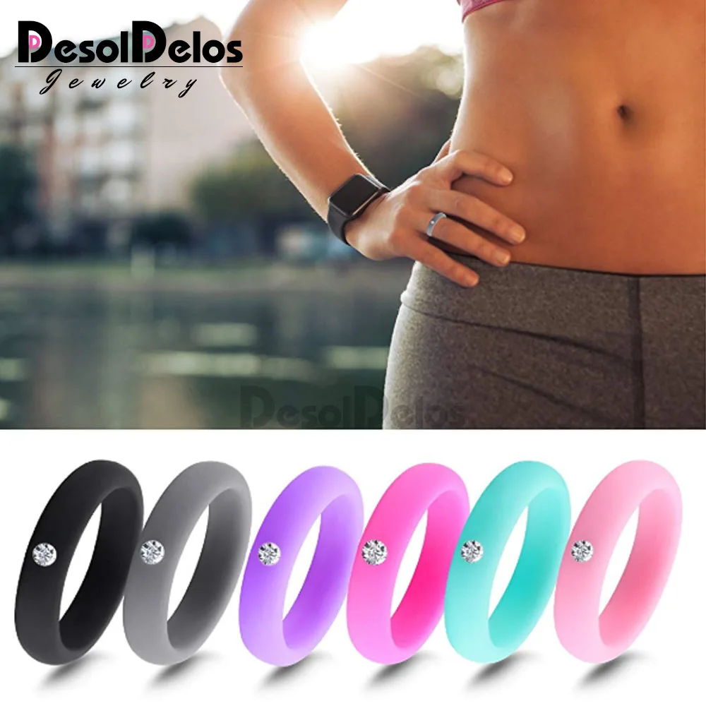

5mm Size 4-9 Food Grade FDA Silicone Ring Hypoallergenic Crossfit Flexible Rubber Finger Rings with For Women Wedding