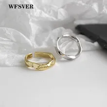 WFSVER 925 sterling silver ring for women korea style gold color simple letter geometric ring opening adjustable jewelry chic hollow out letter opening ring for women