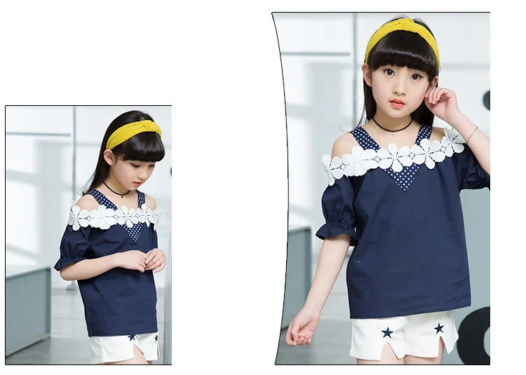 lace crochet flowers girls clothing sets 10 14 8 6 12 11 years summer 2017 clothing girls clothes sets kids blouses shorts sets (6)