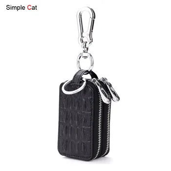 

Unisex Casual Housekeeper Key Bags Genuine Leather Double Zipper Alligator Key Bag Crocodile Pattern Holders Car Key Case