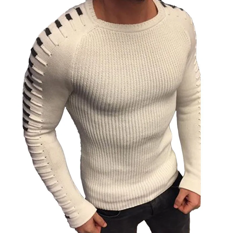 

Laamei Autumn Winter Sweater Men 2019 New Arrival Casual Pullover Men Long Sleeve O-Neck Patchwork Knitted Solid Men Sweaters