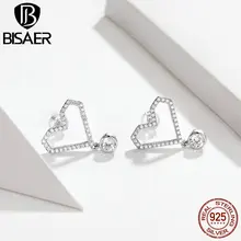 BISAER, серьги в виде сердца, 925 пробы, серебро, любовь, сердце, свадебные серьги-гвоздики, для женщин, Стерлинговое серебро, ювелирные изделия, Brincos EFE127