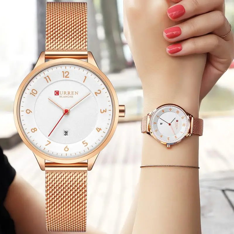 Curren Модные женские часы из нержавеющей стали золотые часы для женщин Curren горячая распродажа Женские часы кварцевые женские часы 9035B