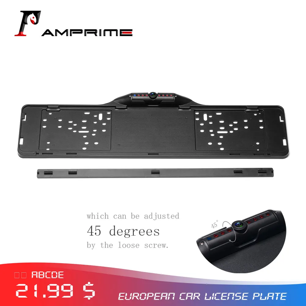 

AMPrime European Car License Plate Frame Rear View Camera Night Vision Waterproof Reversing Camera Parking Assist With Distance