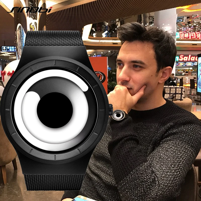 

SINOBI Men Watches Fashion Vortex Quartz Watch Mens Women Stainless Steel Milan Band Modern Unique Creative Black Wrist Watches