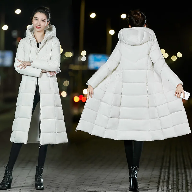 

Women X-long Parkas M-6XL Wateproof Windproof -25degrees Sintepon winter basic style Solid Slim plus size hooded jacket coat