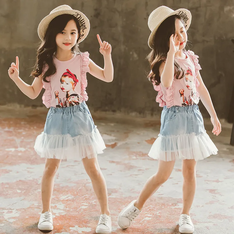 

JMFFY Baby Girl Clothes 2019 Hot Summer New Girls Clothing Sets Kids Baby Clothes Toddler Children Suits Denim Dresses 4-15T New