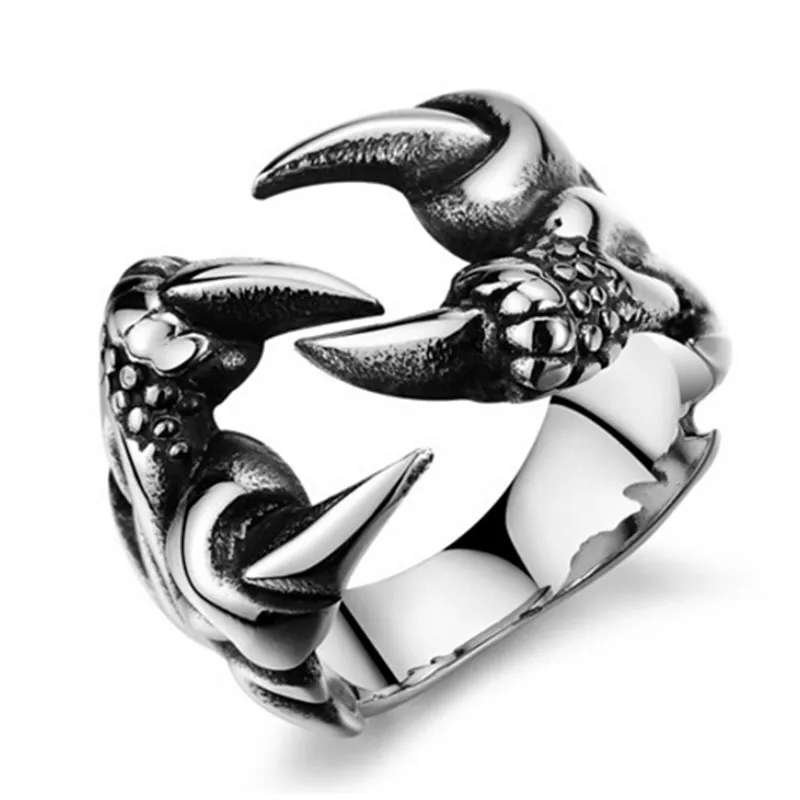Rock Punk Male Biker Rings Stainless Steel Dragon Claw Rings For Men Vintage Gothic Jewelry
