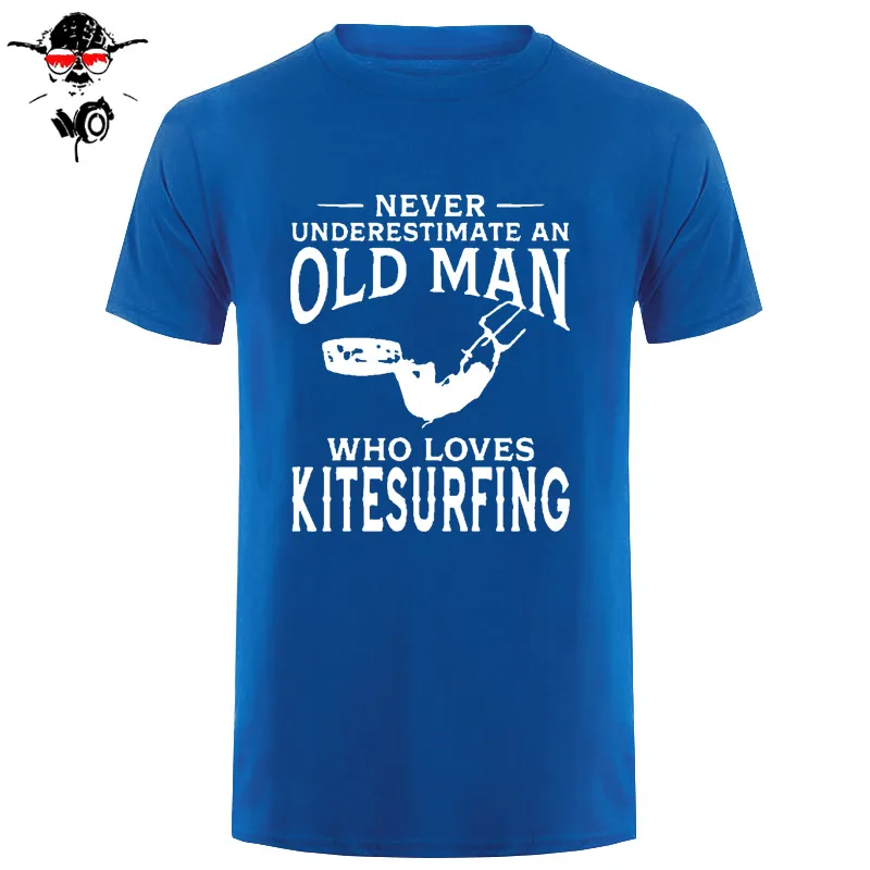 Никогда не недооценивайте старого человека, который любит кайтсерфинга, Мужская забавная футболка, уникальный подарок, подарок, виндсерфинг, сердцебиение, футболка - Цвет: blue white