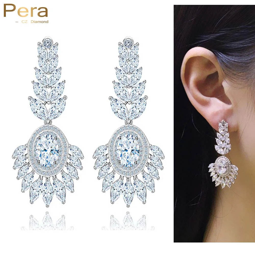 

Pera Sparkling Cubic Zirconia Setting Luxury Big Sun Flower Bridal Wedding Party Long Dropping Earrings Jewelry Accessories E084