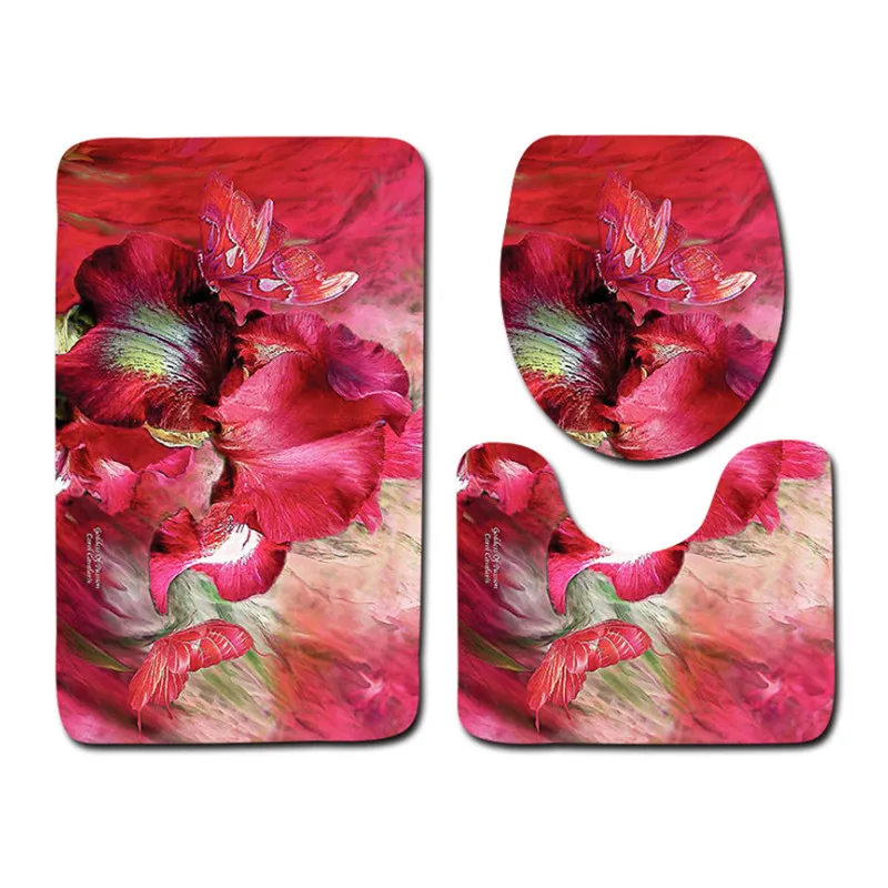 Billig Freies Verschiffen 3 stücke Blumen Banyo Bad Teppich Wc U Typ Badetuch fußmatten Set Rutschfeste Pad Tapis Salle De Bain Alfombra Bano