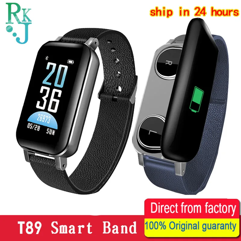 

T89 TWS 2-in-1 Smart Binaural Bluetooth Headset Bracelet Heart Rate Monitor Waterproof Smart Bracelet Sport Watch Women Men