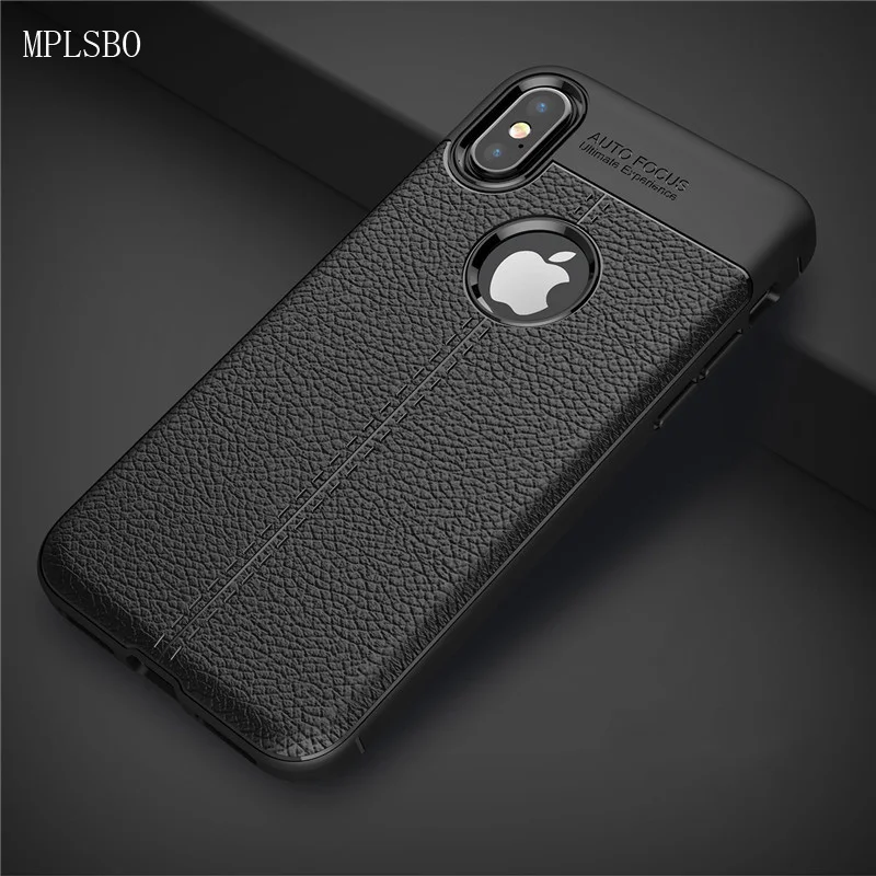

MPLSBO Luxury Shockproof Case For iPhone X 6 6S 7 Cover Lychee Leather Matte Phone Case For iPhone 8 Plus 5 5S 5E Black Cover