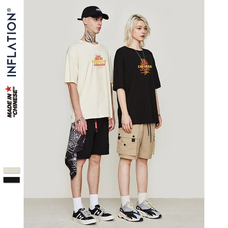 インフレ紳士服スケートボードファッション Tシャツ男性ドラゴンプリントルーズフィットカジュアル Tシャツコットン Tシャツカップル Tシャツ 911 S Tシャツ Aliexpress