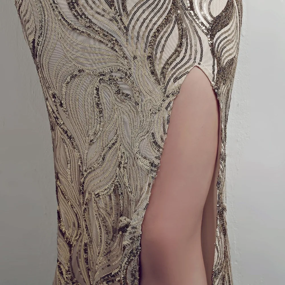 Vestidos New Sexy Champagne Long Maxi Dresses for Club 2018 Mermaid Prom Evening Party Dresses V-neck Open Back Robe De Soiree (29)