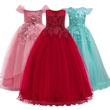 Новое высококачественное очень красивое платье для девочек платье принцессы для рождественской вечеринки платье с вышивкой без рукавов для девочек на день рождения
