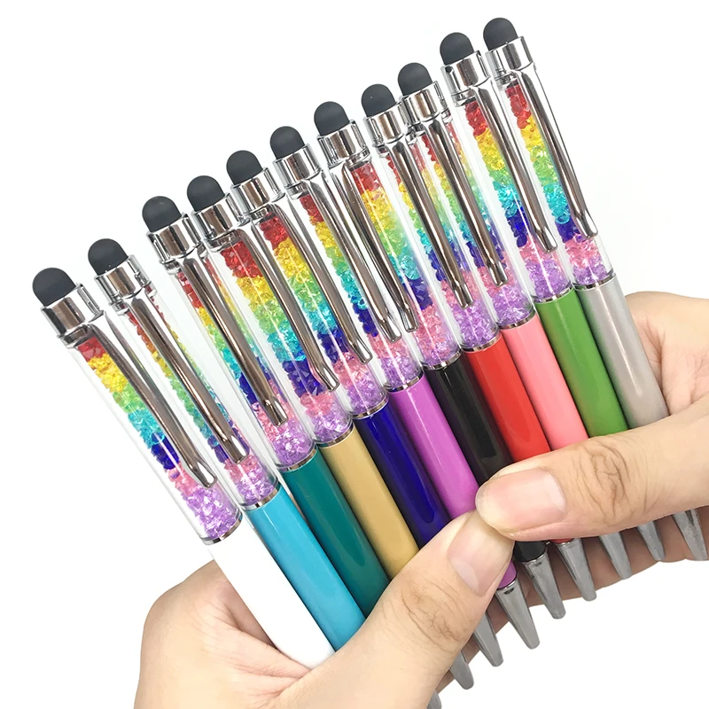 

13 Colors Cute Kawaii multicolor Brand Diamond Metal Ballpoint Pen Touch Screen Crystal Ball Pen For Ipad Iphone Office Supplies