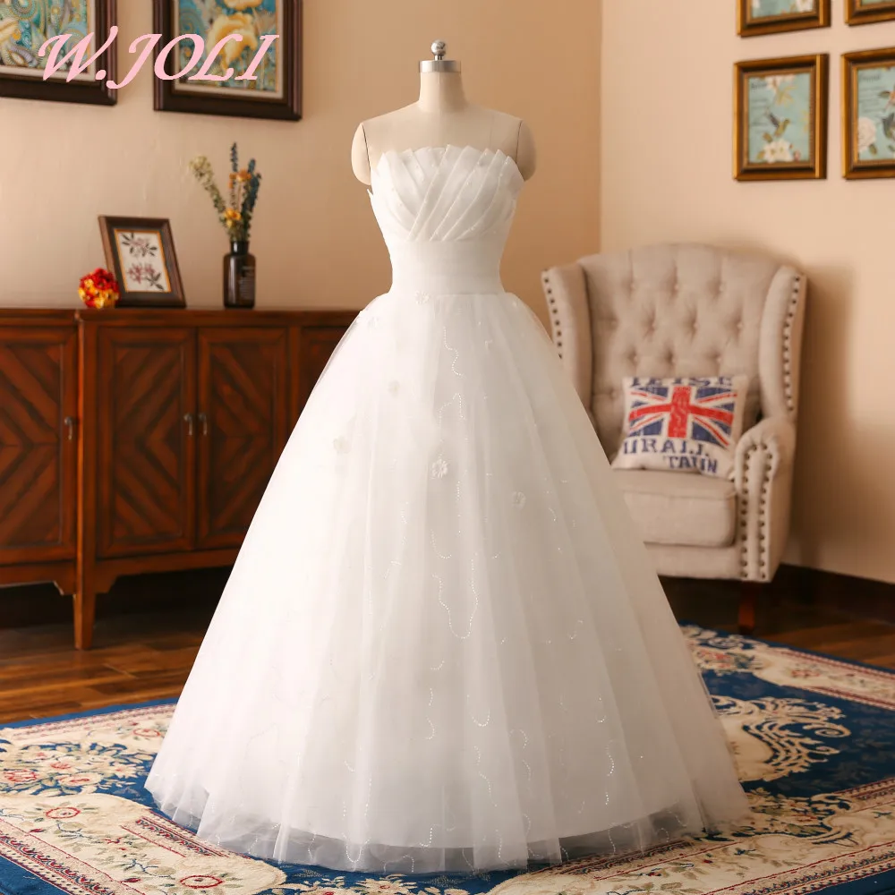 W.JOLI Newest Long Wedding Dresses Pearls Appliques Pleat Ball Gown W.JOLI Newest Long Wedding Dresses Pearls Appliques Pleat Ball Gown