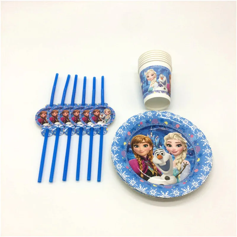 

Kid Favors Disney Frozen Queen Elsa Theme 36Pcs/Lot Disposable Paper Cup+Plate+Straw Set Girl Birthday Wedding Decoration Supply