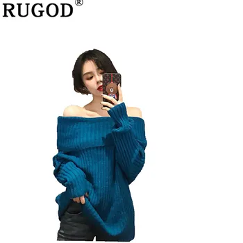 

RUGOD New Fashion Women Sweaters Solid Casual Slash Neck Women Pullovers Knitted Thick Warm Winter Clothes pull femme hiver