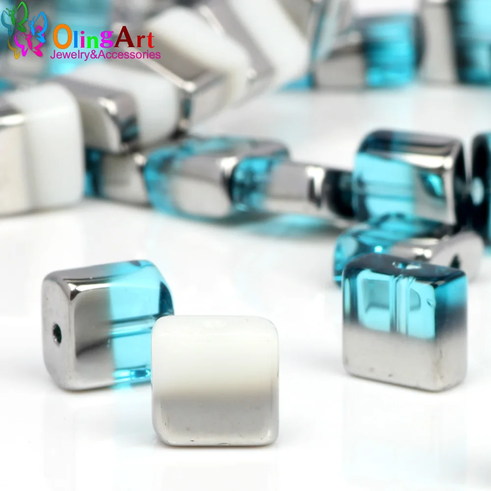 

OlingArt 8*8*4.5MM 10pcs/lot Glass crystal Metal plating Square beads DIY necklace Bracelet jewelry making