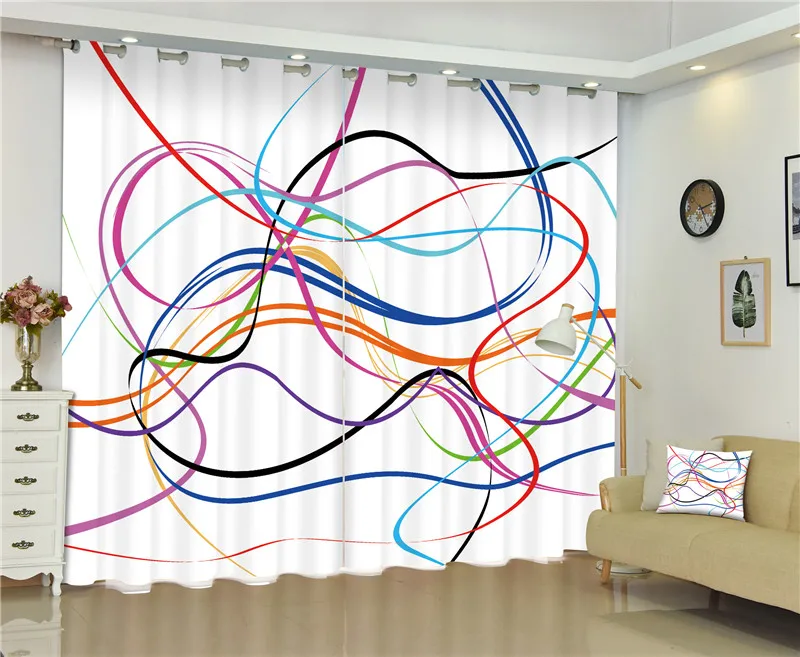 الألوان الرائعة الخط ستائر 3d صورة الطباعة التعتيم لنافذة غرفة المعيشة غرفة الفراش هوت مكتب أريكة الديكور