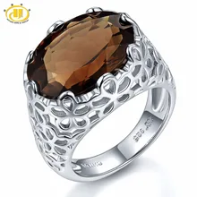 Hutang 8.5ct природный дымчатый кварц кольца филигрань коктейль обручальное кольцо Прочное Стерлинговое Серебро 925 пробы драгоценных камней мелкозернистый камень изделия