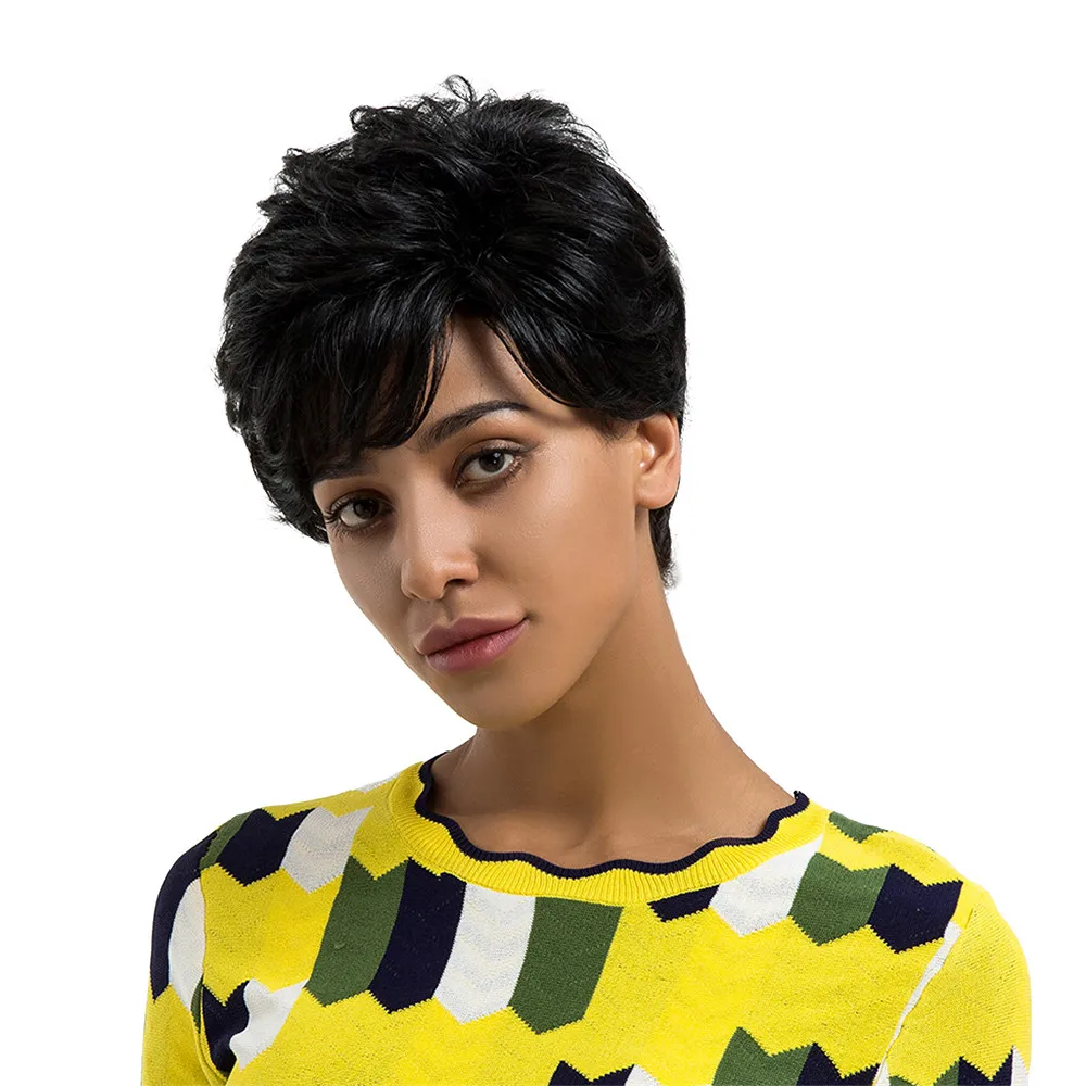 

Factory price 1pc Black Women Ladies Real Natural Short Straight Hair Wigs Cosplay Party Full Wig Wigs Stand May11 HW