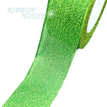 

(25 yards/roll) 40mm Green Metallic Glitter Ribbon Colorful gift package ribbons wholesale