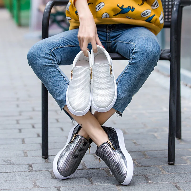 1249 22 De Descuento2019 Mocasines De Cuero De Primavera Para Mujer Zapatos De Ballet De Moda Zapatos Blancos Con Cremallera Lateral Zapatos De