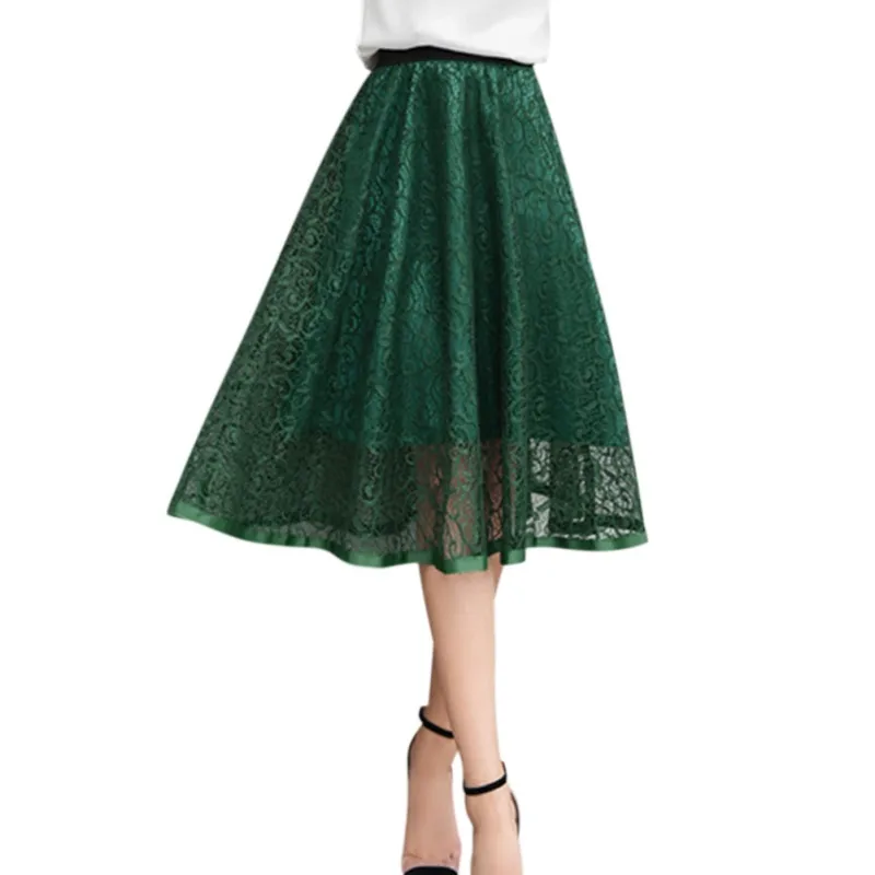 Милые Многослойные тюлевые трапециевидные длинные юбки с эластичной резинкой на талии, пышные сетчатые плиссированные женские длинные юбки до середины икры - Цвет: Зеленый