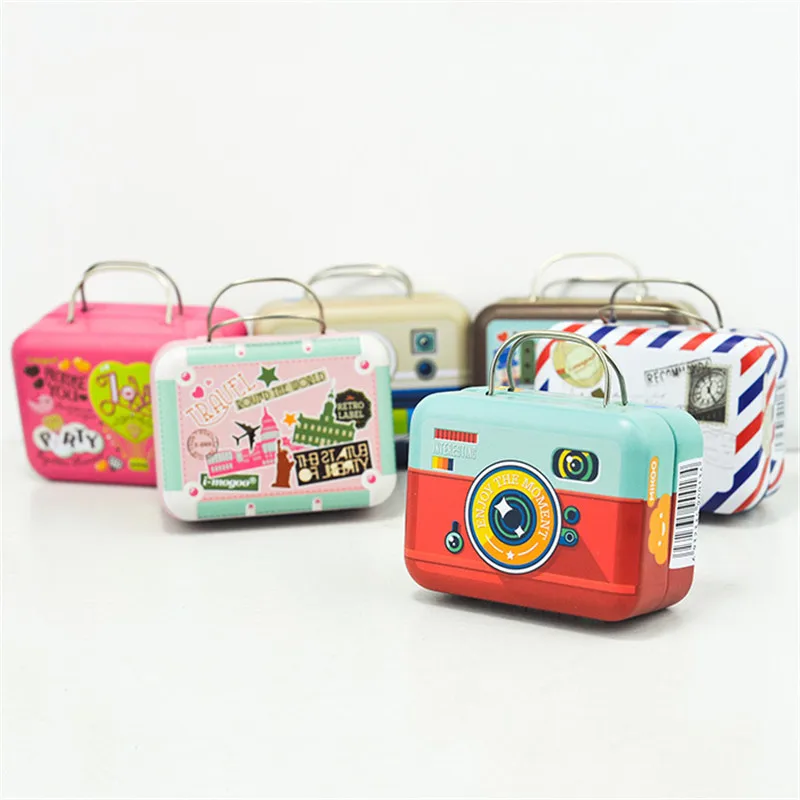 

New Camera Handbag Bag Mini Storage Small Coin Earring Button Candy Jewelry Tin Boxes Gift Storage Boxes Metal Boxes Home Decor