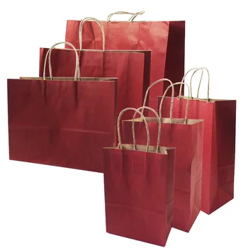 

10 Pcs/lot Gift Bags With Handles function Red Paper Bags 6 Size Recyclable Bag Environmental pracitical Clothes Shoes Bag