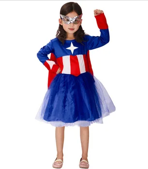 

New Beautiful Girl Captain America Cosplay Costume Halloween Party Super Girl Fancy Dress Costume For Children
