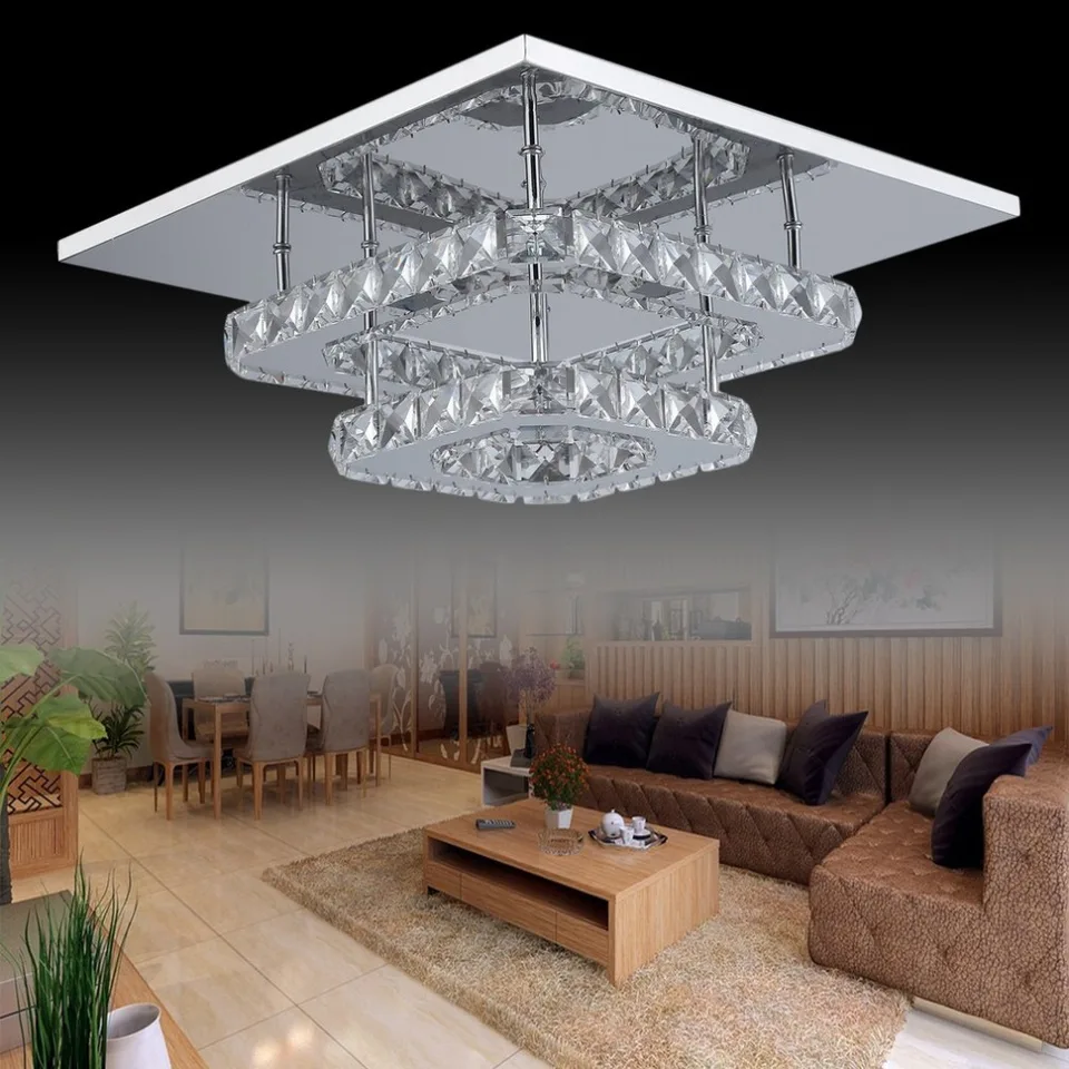 Ship From Uk Modern Luxury Square 30cm 36w Led Crystal Ceiling