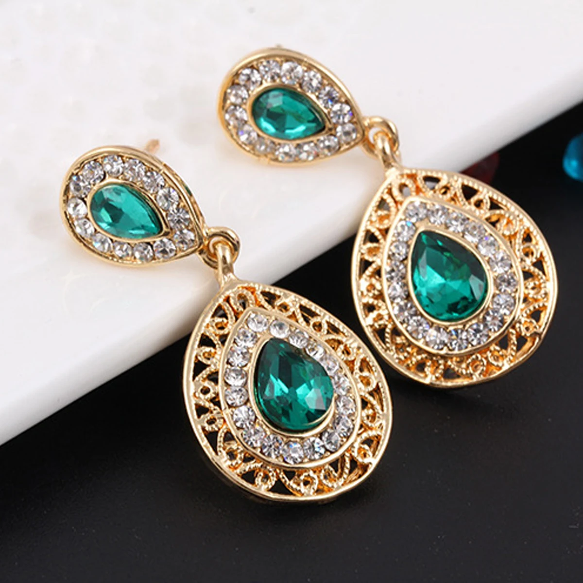 Fashion Wedding Bridal Jewelry Sets Rhinestone Austrian Crystal Jewelry Set Necklace Earrings Pendant Set Vintage Accessories