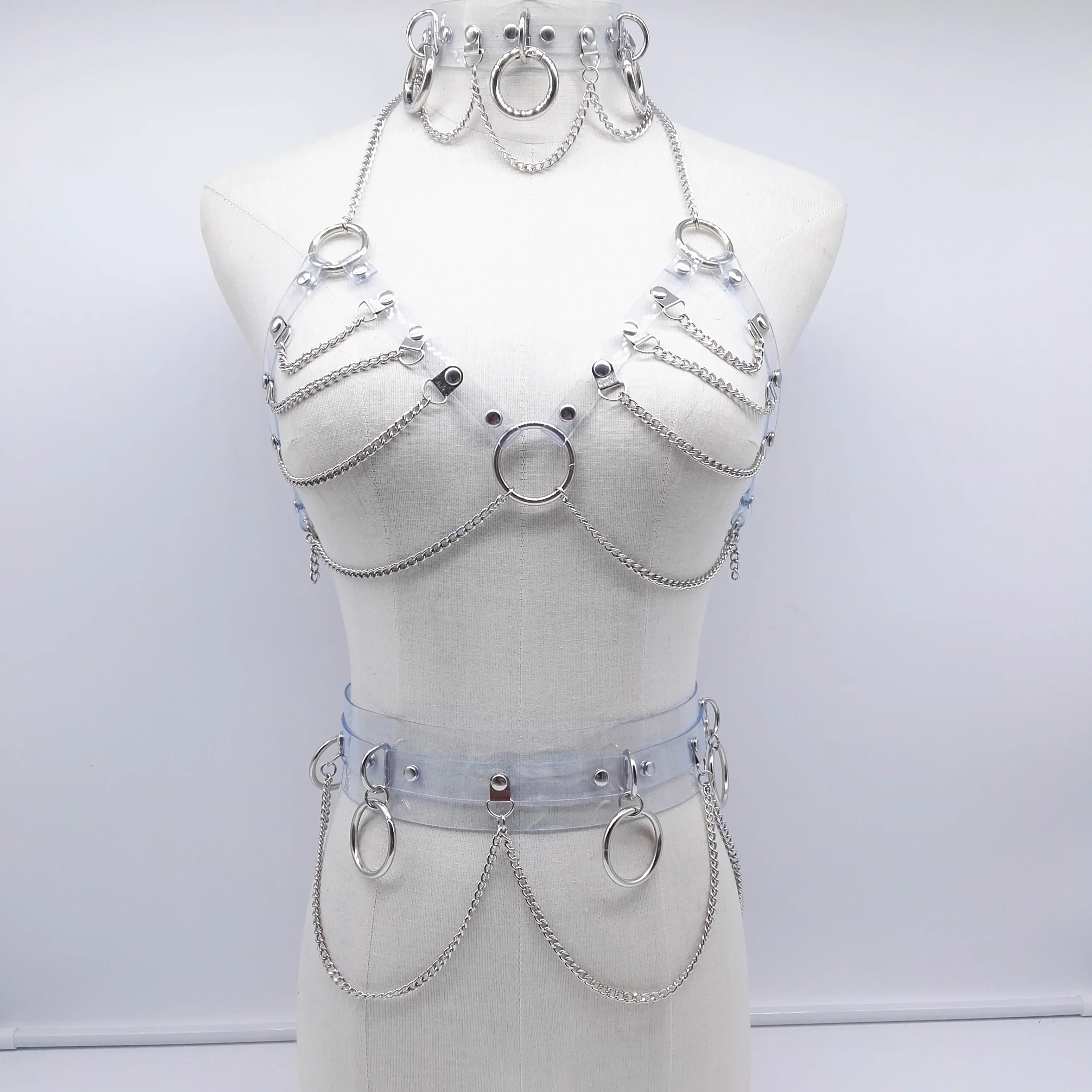 Женский прозрачный кожаный ремень с заклепками и цепочкой|belt sexy|body harnessharajuku bondage |