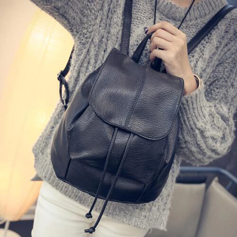 

Korea Drawstring bag Drawstring Backpack PU leather Female backpack Fashion School Bag Girls Rucksack Small Retro Daypack