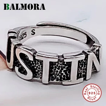 

BALMORA 925 Sterling Silver Resizable Rings for Men Party Gift Letters Fashion Ring Vintage Thai Silver Jewelry Anillos SY22521