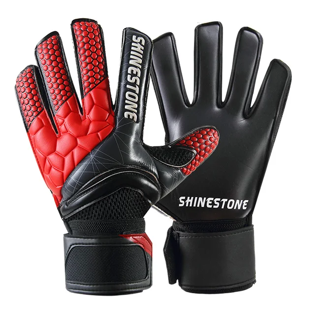 Shinestone Kids Adults Size Soccer Goalkeeper Gloves Professional Thick Latex Soccer Goalie Gloves With Finger Protection 915 Red