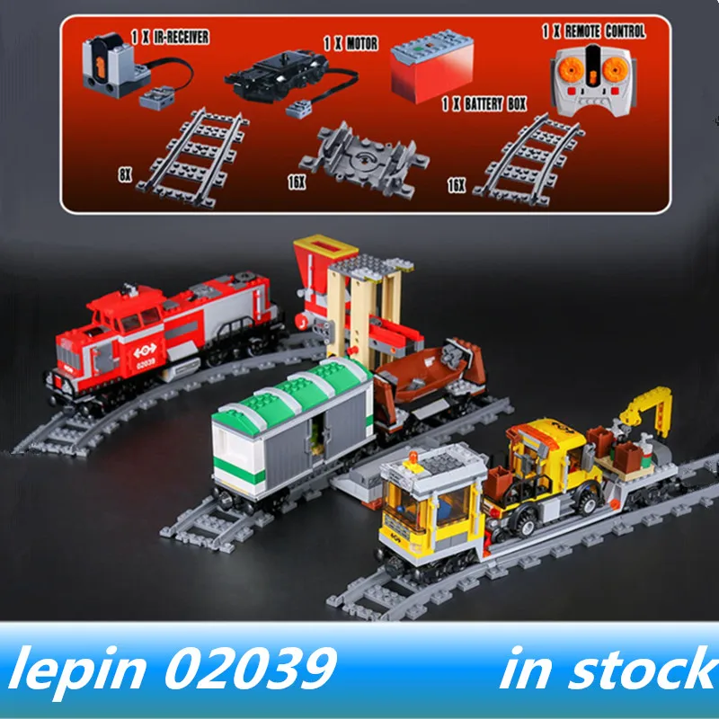 LEPIN 02039 City Series lepin technic Red Cargo Train Set Building Blocks legoing Cargo Train legoing technic 3677 with motor