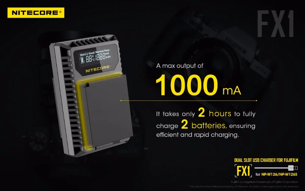 Nitecore FX1 двойной слот USB Зарядное устройство для ЖК-дисплея с подсветкой Fujifilm NP-W126 NP-W126S Камера Батарея X-Pro1 X-T1 XE1 XE2 XA1 XA2 XM1 HS30 X-T2 X-E2S